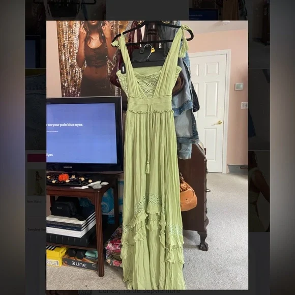 Free People Santa Maria Maxi Dress in Green Misty Path color - Picture 4 of 5